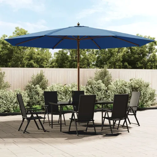 Guarda-Sol de Jardim com Poste de Madeira 400x273 cm Azul-Ciano