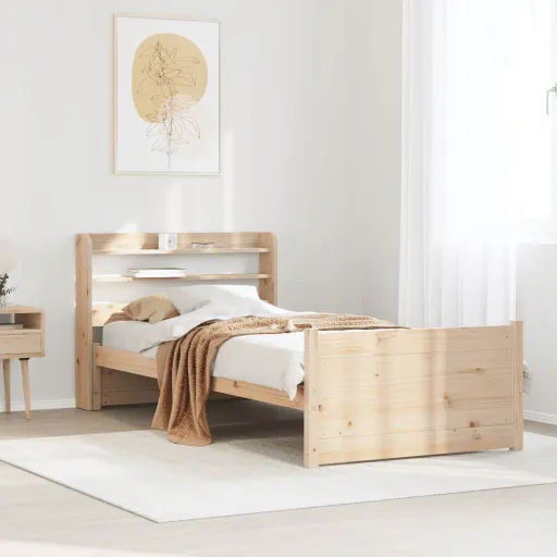 Estrutura de Cama com Cabeceira 90x190 cm Pinho Maciço