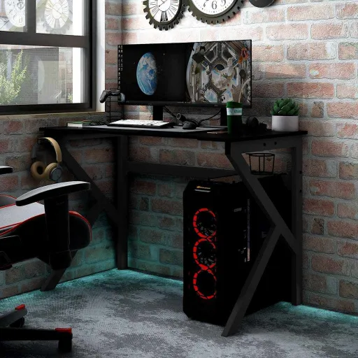 Secretária de Gaming c/ Pernas em Forma de K 110x60x75 cm Preto
