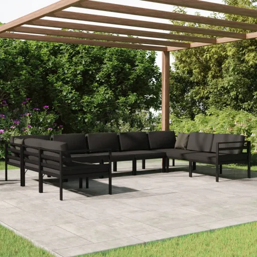 Conjunto Lounge Jardim com Almofadões Alumínio Antracite (9 pcs)