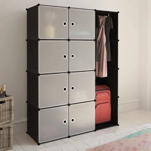 Armário Plástico Modular 9 Gavetas 109x36,5x143 cm Preto Branco