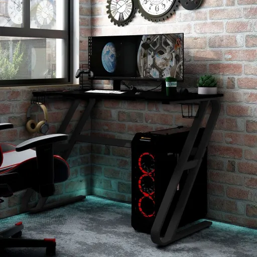 Secretária de Gaming c/ Pernas em Forma de ZZ 110x60x75cm Preto