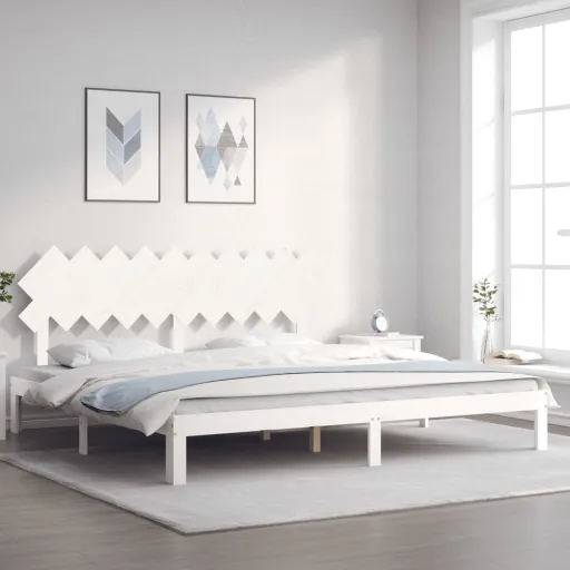 Cama Sem Colchão 200x200 cm Madeira de Pinho Maciça Branco
