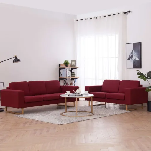 Conjunto de Sofás Tecido Vermelho Tinto (2 pcs)