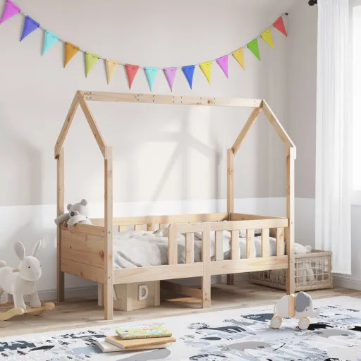 Cama Infantil Formato Casa 80x160 cm Madeira de Pinho Maciça