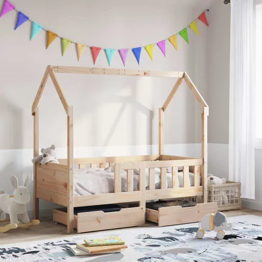 Estrutura de Cama Infantil c/ Gavetas 80x170 cm Pinho Maciço