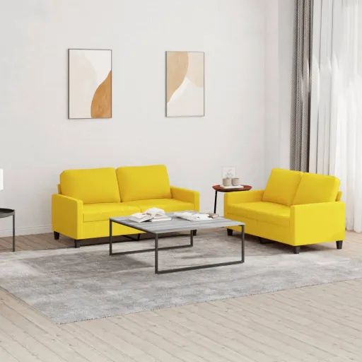 Conjunto de Sofás com Almofadões Tecido Amarelo-Claro (2 pcs)