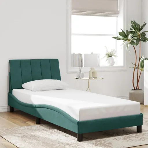 Estrutura de Cama Sem Colchão Hanko 80x200 cm Veludo Verde-Escuro