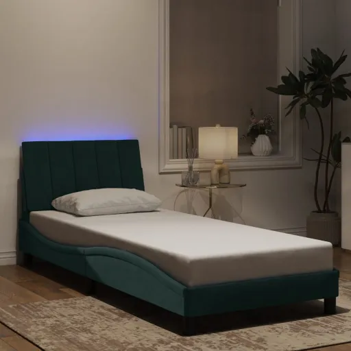 Estrutura de Cama com LED Sem Colchão Hanko 80x200 cm Veludo Verde-Escuro
