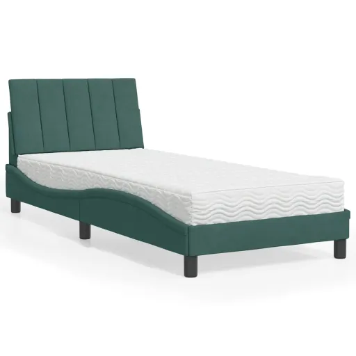 Cama com Colchão Hanko 80x200 cm Veludo Verde-Escuro