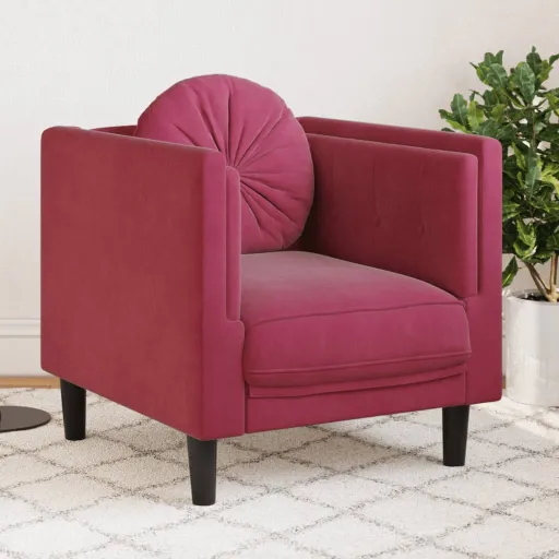 Poltrona com Almofadão Veludo Vermelho Tinto