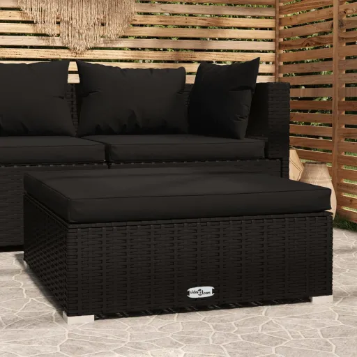 Apoio de Pés p/ Jardim com Almofadão 70x70x30 cm Vime PE Preto