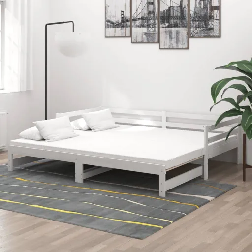 Estrutura Sofá-Cama de Puxar 2x(90x200) cm Pinho Maciço Branco