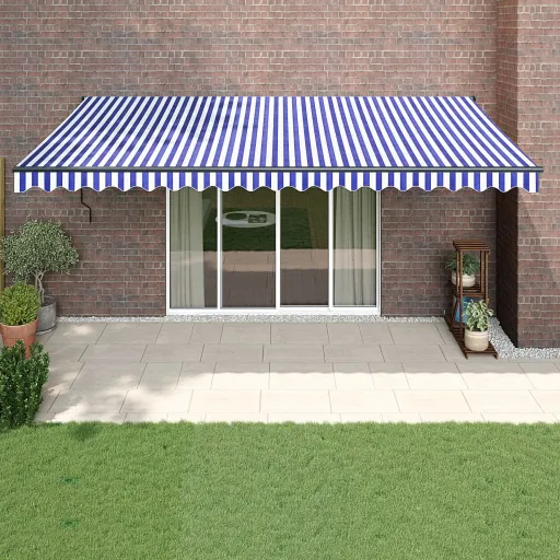 Toldo Retrátil 5x3 m Tecido e Alumínio Azul e Branco