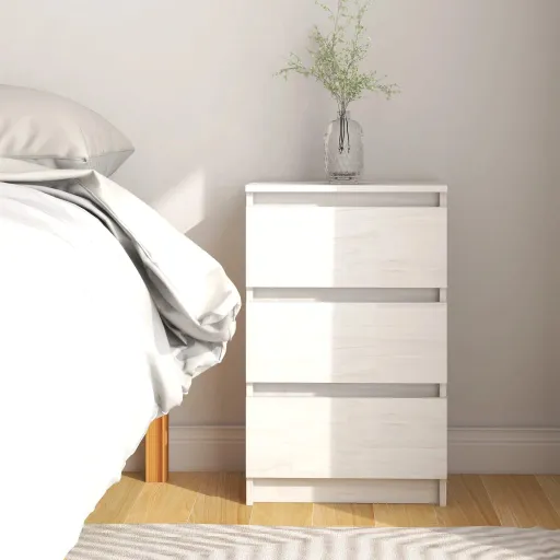 Mesa de Cabeceira 40x29,5x64 cm Madeira de Pinho Maciça Branco