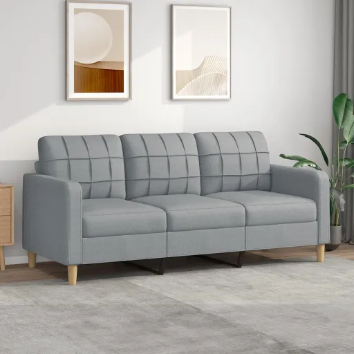 Sofá de 3 Lugares 180 cm Tecido Cinza-Claro