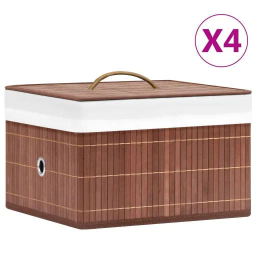 Caixas de Arrumação   Bambu Castanho (4 pcs)