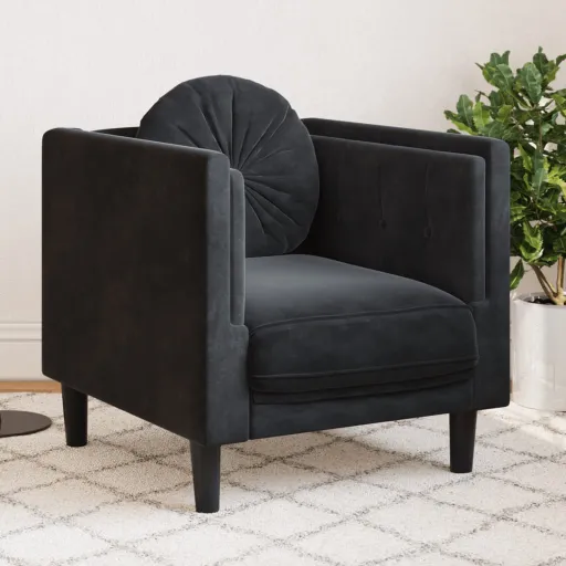 Poltrona com Almofadão Veludo Preto