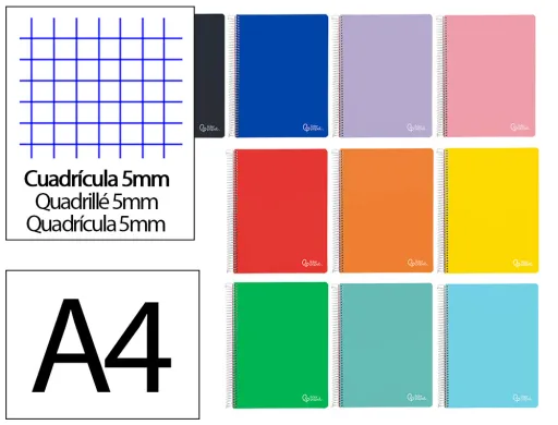 Caderno Espiral A4 Micro Witty Capa Dura 140f 75gr Quadricula 5 mm Bandas 4 Furos Cores Sortidas