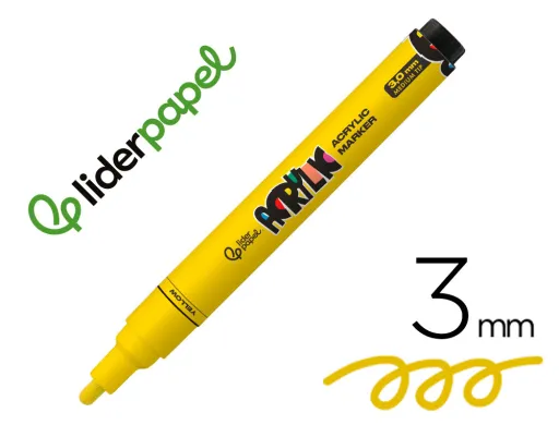 Marcador Liderpapel Acrylic Base Agua Todo Tipo de Superficie Ponta Redonda 3 mm Amarelo