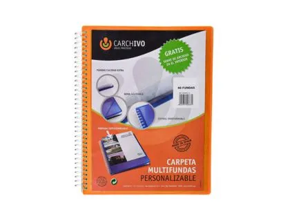 Capa Catalogo Carchivo Archivex Polipropileno Canguro com Espiral 40 Bolsas Fecho Elastico Din a4 Laranja