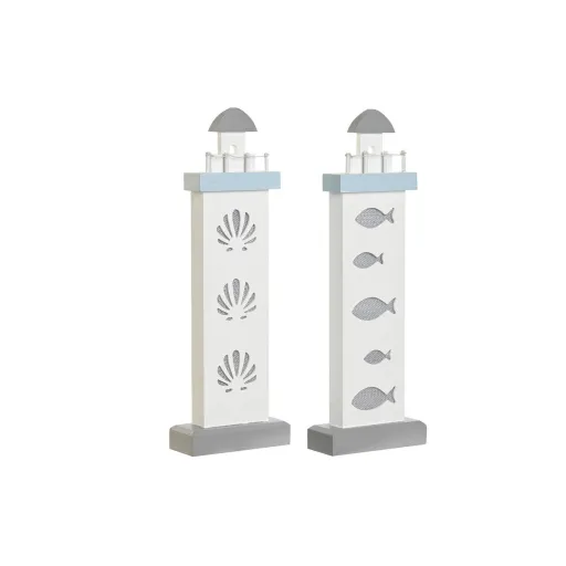 Figura Decorativa DKD Home Decor 14 x 5,5 x 40 cm Azul Branco Farol Espirais Concha Mediterrâneo (2 Unidades)